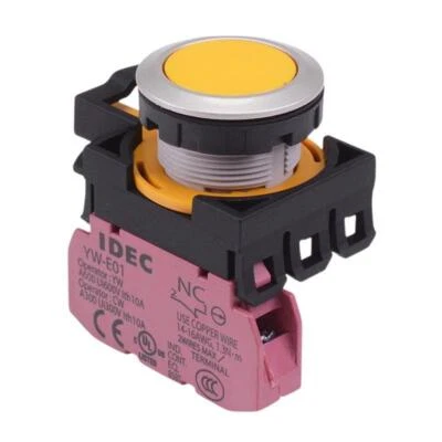 IDEC CW Series Yellow Metallic Momentary Flush Push Button Switch 1NC IP65