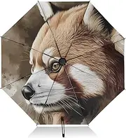 [PDZRMY] Raccoon Head UV Protection Travel Umbrella Compact for Rain and Sun - Auto Open and Close UPF 50+ Windproof Portable 46” Sun Umbrella for Women and Men
