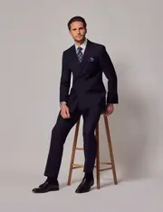 Hawes & Curtis Navy Twill Wool Double Breasted Slim Fit Suit Size: One Size