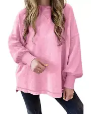 Strawberry Pink Mineral Wash Drop Shoulder Pullover Sweatshirt - Sweatshirts