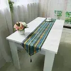 Ethnic Table Runner Boho Tasseled Edges Tablecloth Cotton Linen Table Cover Blue