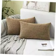 Pack of 2 Lumbar Pillow Covers Super Soft Corduroy 20" x 12" (Pack of 2) Brown