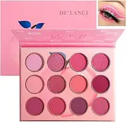 DE'LANCI Pink Eyeshadow Palette,12 Colours Peach Matte & Shimmer High Pigmented Mini Makeup Eyeshadow Pallet,Pastel Warm Natural Blendable Long-Lasting Waterproof Small Pallets Eyeshadow