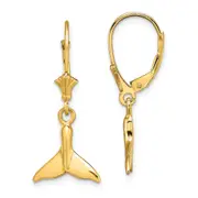 14K Yellow Gold Small Whale Tail Leverback Earrings