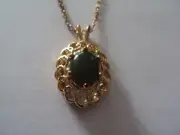 New Vintage Lindenwold Gold & Green Jade Stone Necklace