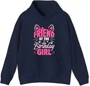 [X.Style] Friend of The Birthday Girl Cute Cat Ears Whiskers Paw Prints Matching Party Outfit Gift Hoodie for Adults Hooded Neck Long Sleeve Pullover Navy XL