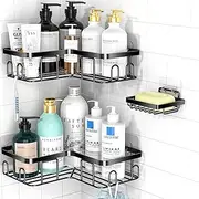 Moforoco 3-Pack Corner Shower Caddy Organizer Shelf, Shower Organization with Soap Holder, Adhesive Shower Shelves Rustproof for Bathroom Shower Storage Basket Shower Accessories(Matte Black)…