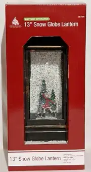 13” Snow Globe Lantern Battery Operated Winter Scene w/ Skaters Enchanted Forest