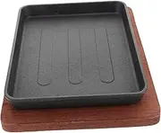 Alipis 1 Set Cast Grill Pan with Wooden Base for Steak and Barbecue Non Stick Design for Home Cooking and Outdoor Gatherings Easy to Clean and Maintain