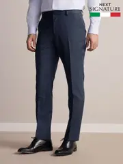 Navy Blue Slim Fit Signature Marzotto Italian Wool Fabric Suit Trousers (E82626) | $182