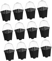 Milisten 12Sets Flower Starting Pots with Humidity Dome Durable Square Plant Nursery Pots for Home Lightweight Design with Drainage for Seedlings and Cuttings