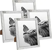 Q.Hou 10x8 Picture Frame Wood Patten Distressed White Photo Frames Packs 4 with High Difinition Glass for Tabletop or Wall Decor (AU-QH-PF8X10-RW)