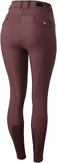 [HORZE] Andrea Women's High Waist Silicone Knee Patch Breeches with Bit Print - Red Mahogany Burgundy - 30