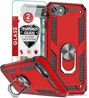 LeYi for iPhone SE 2022/2020 Case (3rd Gen), Military-Grade with Magnetic Kickstand, 2-Pack Tempered Glass Screen Protector, Red
