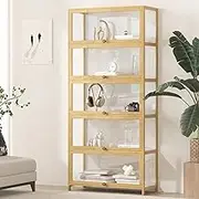 Oikiture Display Cabinet with 5-Tier Shelves Storage Cabinet Diplay Shelves Oak
