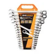 GEARWRENCH 16 Piece 12 Point Reversible Ratcheting Combination Metric Wrench Set 9602N