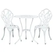 Gardeon 3PC Outdoor Setting Cast Aluminium Bistro Table Chair Patio White