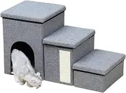 Pet Stairs with Storage,Cat Stairs Storage Box Pet Ladder Storage Foldable Dog Stairs - Stable Soft Storage Organizer Dog Stairs Steps for High Beds Couch Sofa