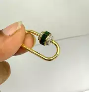 14K Gold Oval Baguette Carabiner Lock, Emerald Baguette Screw Carabiner Lock