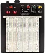 Powered Solderless Breadboard, 2390 Tie Points, 2 LCD Voltmeters, 3 DC Supplies