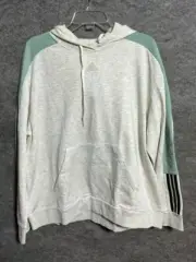 adidas Womens XL Essentials Colorblock Hoodie Drawstring Ivory Green