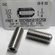 1/2-13x1-1/4 Hex Socket Set Screws Cup Point Stainless Steel (6)