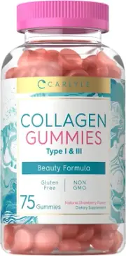 Carlyle Collagen Peptide Gummies | Strawberry Flavor Beauty Supplement | Hydroly