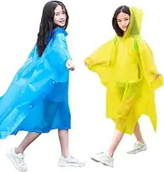 [HoaaiGo] EVA Kid Rain Coats, 2 PCS Reusable Toddler Rain Capes, Child Rain Poncho with Drawstring Hoods, Portable Children Rainwear, Foldable Raincoat for Girls & Boys (90cm-150cm)