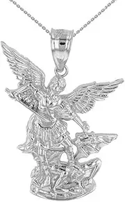 [Claddagh Gold] 925 Sterling Silver 7/8" Christian Saint Michael The Archangel Defeating Satan Guardian Charm Pendant Necklace - Choice of Chain Length
