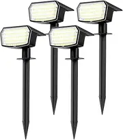 Solar Spot Lights Outdoor Garden 4 Pack, 65 LEDs Solar Lights 3 Lighting Modes Waterproof Solar Spotlights, Auto ON/Off Dusk to Dawn Security Light for Garden, Yard, Tree, Lawn, Pathway (Warm White)