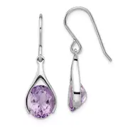 Sterling Silver Rhodium-plated Amethyst Shepherds Hook Earrings