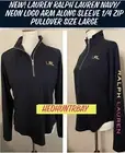 New! Lauren Ralph Lauren Navy/Neon Logo Arm along Sleeve 1/4 Zip Pullover Large