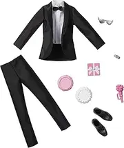 Mattel - Barbie Ken Fashion 2-Pack, Groom Outfit for Ken Doll with Tuxedo, Shoes, Watch, Gift, Wedding Cake with Tray & Bouquet