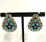 Tina Jones Handmade Navajo Sterling Silver & Turquoise Teardrop Earrings NEW
