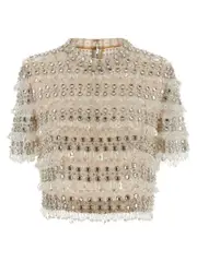 [Carolina Herrera] Carolina Herrera-Crystal-Embroidered Crop Top Beige-Donna 6