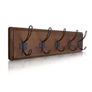Rustic Coat Rack with 5 Hooks - Brown Wall Mounted 24" Coat Rack - Solid Pine