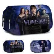 Wednesday Addams Makeup Bags Student Double Layer Zip Pencil Case Boys Girls AU