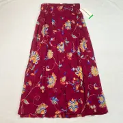 Alfred Dunner Womens Skirt sz 10 Maroon Floral Elastic Waist Buttons NEW VINTAGE
