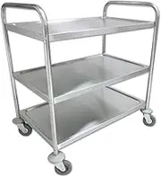 3 Tier Stainless Steel Kitchen Service Trolley Commercial Rolling Cart Food Storage Utility Cart with Handle & Wheels for Restaurant Hotel Cafe Hospital Lab