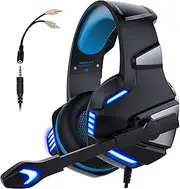 V3 3.5mm Wired Gaming Headset Noise Canceling E-Sports Earphone Over Ear Headphones 50mm Coil Speaker Automatic Noise Reduction 3.5mm + USB Interface for Computer Laptop Mobile Phone Black Blue