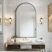 Arched Wall Mirror with Metal Frame - 50x86cm Large Glass Makeup Mirror, Easy Wall Mounting/Free Standing - Backing & Shatterproof Backing, Home Decor for Bathroom & Living Room