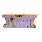 NEW Oneida Set of 4 Ice Cream Sundae 6” Tall Cone Cups Chocolate & Sprinkle Rim