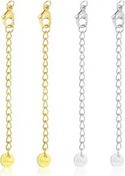 [HAIKING] Necklace Extender, 4 Pcs Extension Chain with Lobster Clasp for Jewelry Making, DIY Necklace, Bracelet, Anklet (Gold, Silver)
