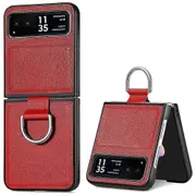Finger Ring Holder Phone Case For Motorola Razr 40 5g, Litchi Texture Leather Coated Pc Cover