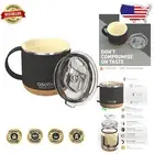 Double-Walled 16 Oz Insulated Coffee Mug: Elegant Black Design with Cork Base