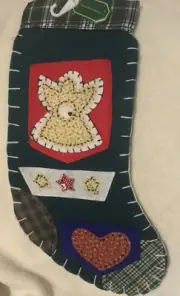 NWT Cornerstone Creations Large Felt Christmas Stocking Angel Heart Stars