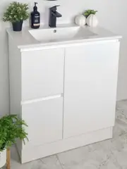 850*750*460mm MER BOSS Gloss White High-Quality MDF Board Ceramic Top Cabinet With Leg Install Kickboard-LHD Freestanding Vanity