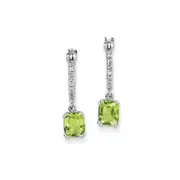 14k White Gold Real Diamond and Peridot Dangle Hoop Earrings