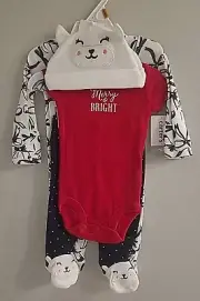 Carters 4 Piece Outfit Holiday Red White Black Hat Leggings Bodysuit NWT 3 M