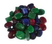 Natural Emerald, Ruby & Sapphire Mix Shape Gemstones Lot Mix Cut 100Ct/ 7Pcs AKN